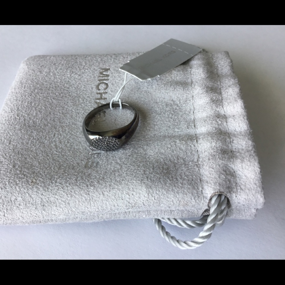 Michael Kors~Black Rhodium-Plated Sterling Silver Signet Ring